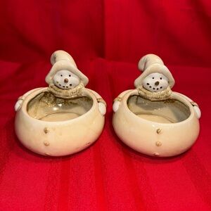 Two Snowman Bowls/Planters Holiday Decor